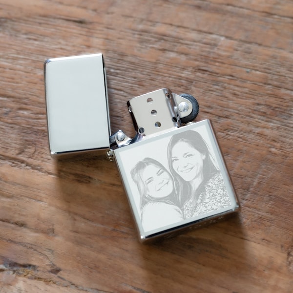 Personalized Lighter with Photo - Engraved Vintage Reusable Metal Lighter - Silver Personalized Gift for him / her - Smoking Accessoires