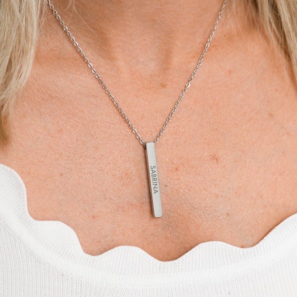 Bar Necklace with name - Personalized Gift for her / him - Mother's Day Jewelry gift - Handmade - Silver