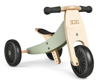 Tricycle en bois avec gravure - Tricycle en bois personnalisé pour enfants - Bois sûr et sans éclats