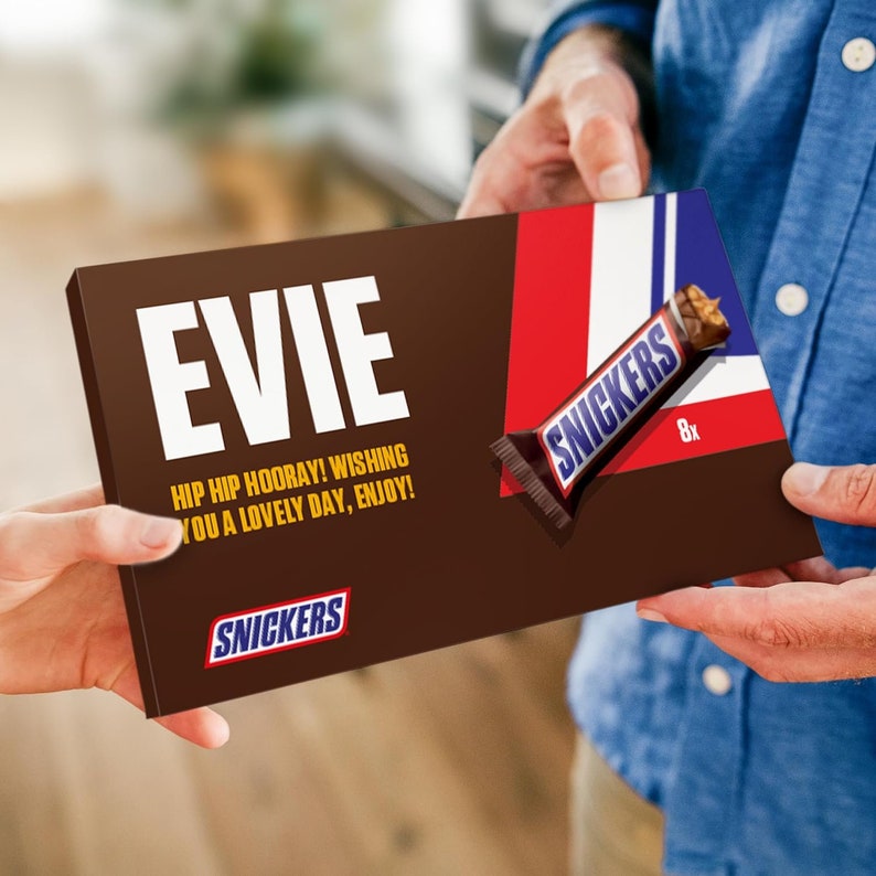 Personalized Snickers Giftbox with Name and Message Snicker Bar with text Perfect Personalized Chocolate Gift for him / her image 1