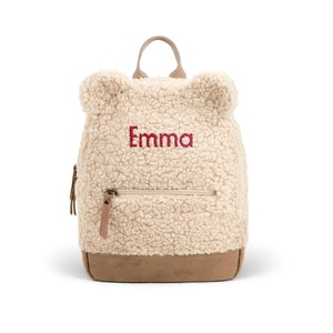 Personalized Teddy Backpack Beige Bag with Embroidered Name Zip Children Backpack with Full Colour Text YourSurprise Kids Bag Bild 2