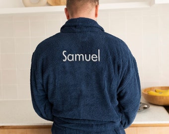 YourSurprise Personalized Bathrobe Men - Bathrobe with Name - Blue - S/M/L/XL
