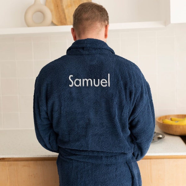 YourSurprise Personalized Bathrobe Men - Bathrobe with Name - Blue - S/M & L/XL