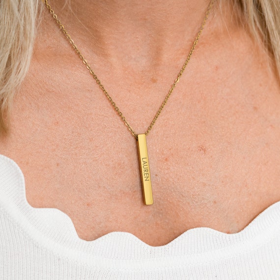 Bar Necklace with name Personalized Gift for her him Golden Jewelry gift Handmade Gold Etsy