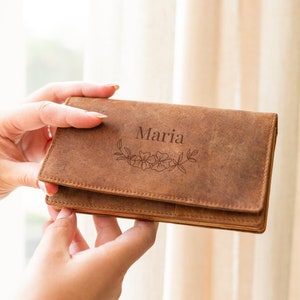 Portefeuille en cuir YourSurprise personnalisé avec nom ou texte - Portefeuille marron pour femme