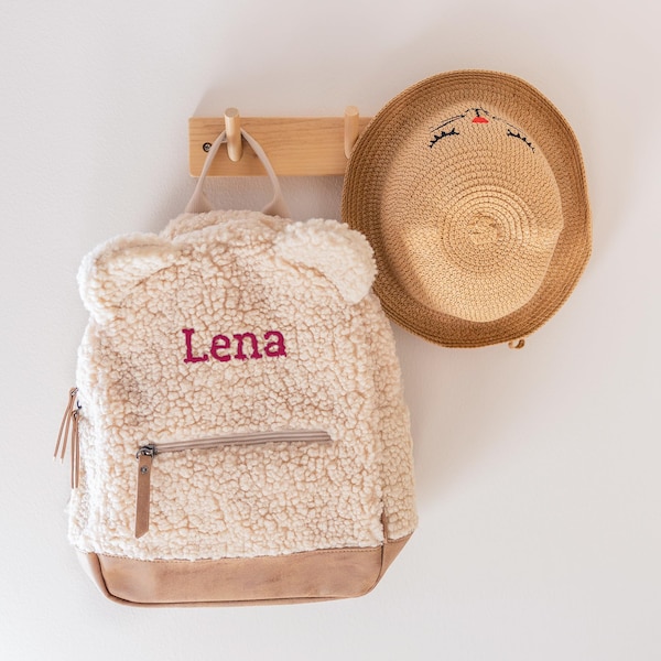 Sac à dos Teddy personnalisé - Sac beige avec nom brodé - Zip - Sac à dos pour enfants avec texte en couleur - Sac pour enfants YourSurprise