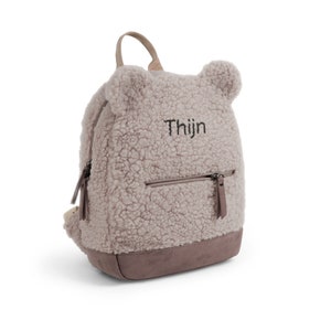 Personalized Teddy Backpack Taupe Bag with Embroidered Name Zip Children Backpack with Full Color Text YourSurprise Kids Bag image 5