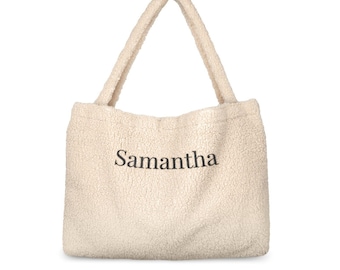 Personalized Teddy Tote bag - Embroidered Mom Bag with name - With zip - Perfect gift for her - Mother's Day gift