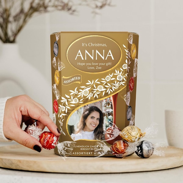 Caja de regalo de chocolate Lindt XL personalizada - Personalizable con nombre - 500 g de chocolates Lindor, ¡regalo de Navidad ideal!