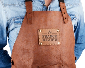 Recycled Personalized Leather Apron - Brown - Apron with name - Sustainable Kitchen gifts - Grill Accessory