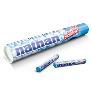 Personalized XXL Mentos Mega Mentos Roll with name 20 Mentos rolls in tube with name or text Mint Flavor Personalized Mentos image 3