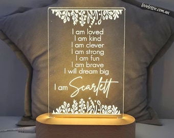 Personalised Affirmations Kids Night Light | Baby Gift Positive Affirmations Plaque | Positive Mindfulness Nursery Décor - FLOWER BOARDER
