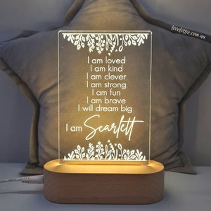 Personalised Affirmations Kids Night Light | Baby Gift Positive Affirmations Plaque | Positive Mindfulness Nursery Décor - FLOWER BOARDER