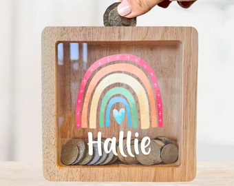 Regalo personalizado para bebés Nombre personalizado Caja de dinero, Regalo de Navidad para niñas o niños, Regalo de cumpleaños para niños, Regalo de baby shower - Arco iris
