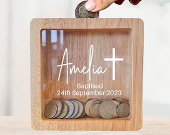 Regalo personalizado de bautismo de bebé - Caja de dinero con nombre personalizado, regalo de Navidad para niña o niño, regalo de cumpleaños para niños, regalo de baby shower