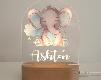 Baby Gift Baptism Gift Christening Gift- Custom Boy or Girl Name Keepsake Light - Blue Baby Elephant