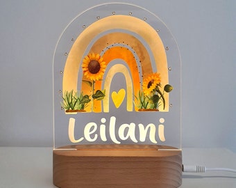 Personalised Night Light baby gift - Custom Name Nursery Night Light - Sunflower Rainbow