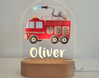 Personalised Night Light baby gift - Custom Name Nursery Night Light - Fire Engine Truck