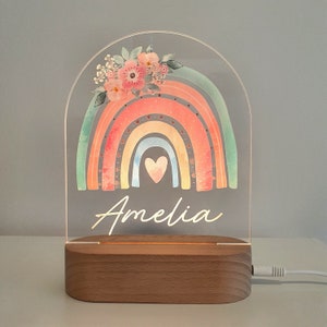 Personalised Night Light baby gift - Custom Name Nursery Night Light - Flower Rainbow