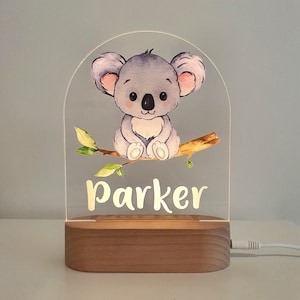 Personalised Night Light baby gift - Custom Name Nursery Night Light - Australian Animal Koala