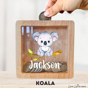 Personalised Baby Gift Custom Name Money box, Baby Girl or baby Boy Christmas Gift, Birthday Gift for kids, Baby shower Gift - Koala