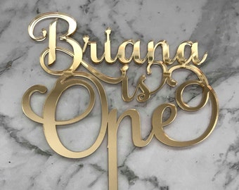 Primera decoración de la torta de cumpleaños - nombre del espejo un topper de la torta - 1er cumpleaños torta personalizada topper