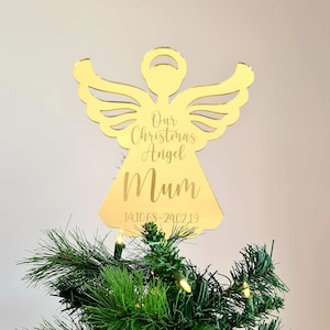 Memorial Angel Personalised Christmas Tree Topper - Christmas Decoration Ornament - Remembrance Christmas Tree Bauble