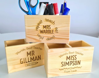 Personalised Teacher Gift, Teacher Desk Organiser Present, End Of Year Present, Educator Preschool Teacher, Pencil Holder, Stationary Holder