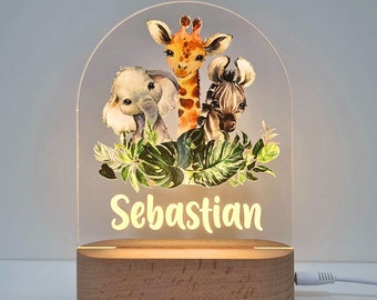 Personalised Night Light baby gift -Custom Name Nursery Night Light - New Baby boy Gift - Baby Girl Gift - 1st Birthday - Baby Jungle Animal