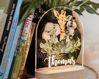 Personalised Night Light baby gift -Custom Name Nursery Night Light - New Baby boy Gift - Baby Girl Gift - 1st Birthday - Baby Jungle Animal
