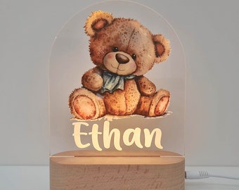 Personalised Night Light baby gift - Custom Name Nursery Night Light - New Baby boy Gift - Baby Girl Gift - 1st Birthday - Teddy Bear Blue