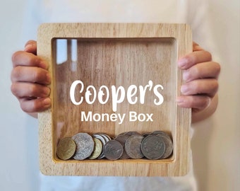 Personalised Name Children's Money Box - Piggy Bank Nursery Décor - Custom Baby Gift NAME AND TEXT