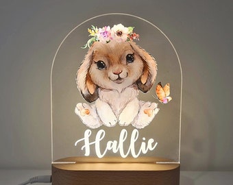 Personalised Night Light baby gift - Custom Name Nursery Night Light - Bunny Rabbit