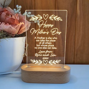 Gepersonaliseerde Moederdag Cadeau Plaquette Licht - Moederdag Cadeau Van Dochter - Cadeau voor Mama - Eerste Moederdag - Happy Heart Leaf Boarder