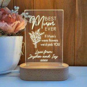 Gepersonaliseerde Moederdag Cadeau Plaquette Licht - Moederdag Cadeau Van Dochter - Cadeau voor Mama - Eerste Moederdag -Beste moeder ooit Boeket