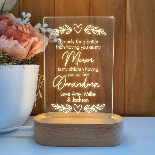 Personalised Mother's Day Gift Plaque Light - Grandmother Nanny Oma Nanny Granny Nana - Grandmother Heart Leaf Boarder