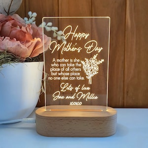 Cadeau personnalisé pour la fête des mères Plaque Lumière - Cadeau de fête des mères de la fille - Cadeau de maman - Première fête des mères - Bouquet de fête des mères heureuse