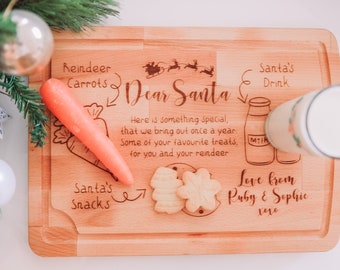 Personalised Christmas Eve Santa Milk and Cookies Treat Board - Reindeer Carrots Snack Tray