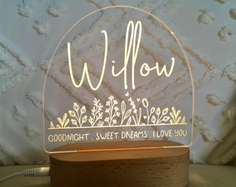 Personalised Gift For Kids - Custom Baby Gift Night Light - Nursery Décor Lamp - Childs Name Sign Boho Wildflower Goodnight . Sweet Dreams
