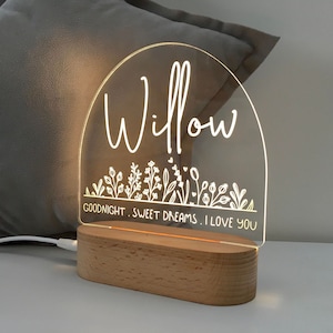 Personalised Baptism Gift For Baby - Custom Christening Night Light for goddaughter / Godson - Nursery Décor - Boho Wildflower Goodnight