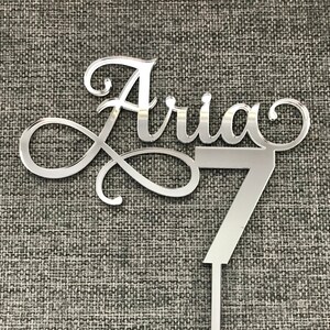 Personalised Mirror Birthday Cake Topper - Any CUSTOM NAME and AGE Birthday Cake Topper - Many Colours - 50th Birthday