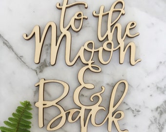 To The Moon And Back Rustic Wood Wedding Cake Topper