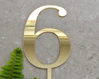 Number 6 Acrylic Gold Mirror Birthday Cake Topper