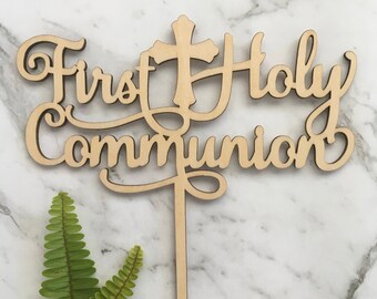 First Holy Communion Rustic Wood Cake Topper