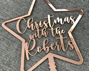 Rose Gold Star Personalised Christmas Tree Topper - Christmas Decoration Ornament