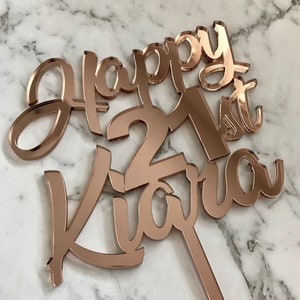 Personalised Mirror Birthday Cake Topper - Any CUSTOM NAME and AGE Birthday Cake Topper - Many Colours