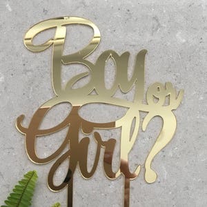 Boy or Girl? Cake Topper - Acrylic Gold Mirror Cake Topper - Baby Shower Cake Topper - Gender Reveal Cake Topper - Cake Decoration