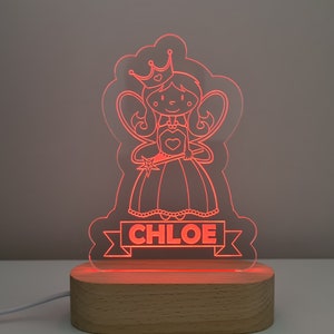 Personalised Fairy Princess Children&#39;s Night Light - Nursery Lamp - Custom Baby Gift Princess - NAME PRINCESS SHAPE