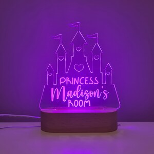 Personalised Name Children's Night Light Princess Castle - Nursery Lamp - Custom Baby Gift