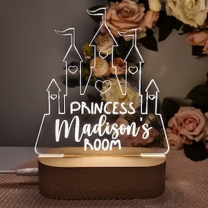 Personalised Name Children's Night Light Princess Castle - Nursery Lamp - Custom Baby Gift